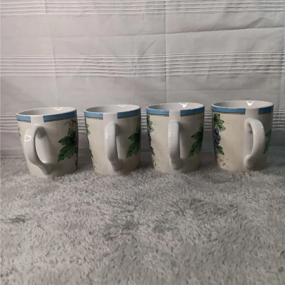 Pfaltzgraff Merlot Pattern Coffee Cups Mugs Grapevine Set of 4 Vintage